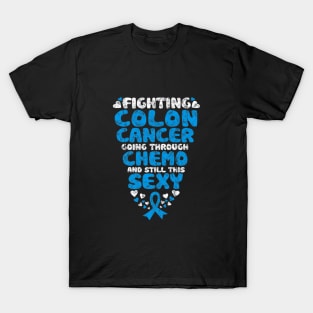 Funny Colon Cancer Fighter Chemo Awareness Blue Ribbon T-Shirt